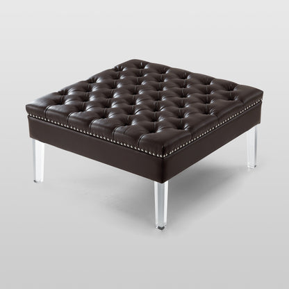 35" Espresso Faux Leather And Clear Cocktail Ottoman