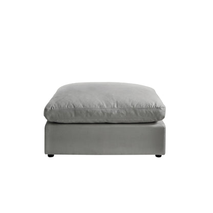 36" Gray Linen And Black Ottoman