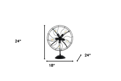 Lampe de table en métal noir de 24 po au design de ventilateur industriel