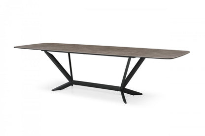 Table à manger à tréteaux en céramique et métal gris et noir de 118 po