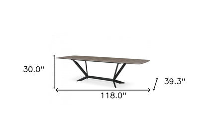 Table à manger à tréteaux en céramique et métal gris et noir de 118 po