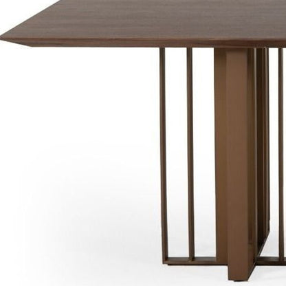 Table à manger à double piédestal en acier inoxydable marron et laiton de 118 po