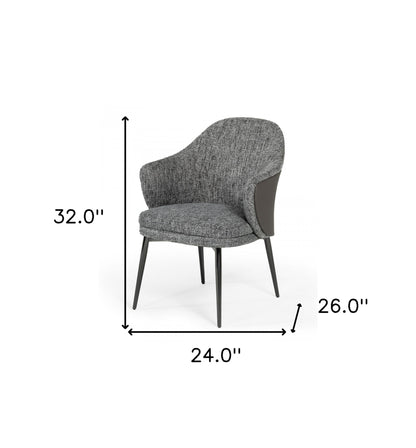 Chaise de salle à manger à dossier à oreilles en tissu rembourré gris et noir et similicuir