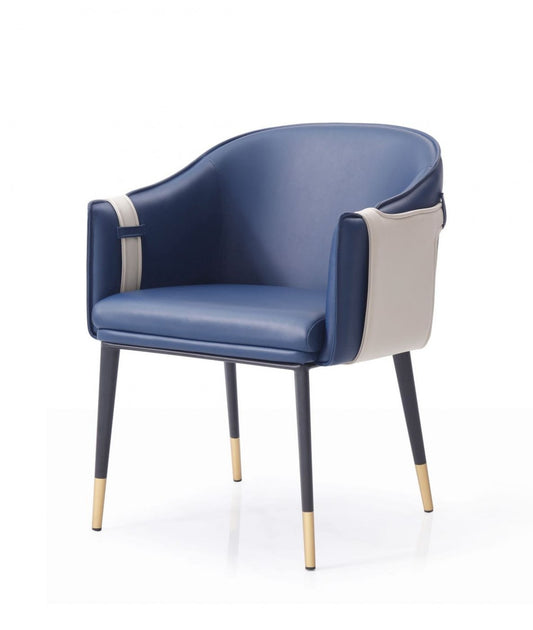 Chaise de salle à manger rembourrée en similicuir bleu, beige et noir