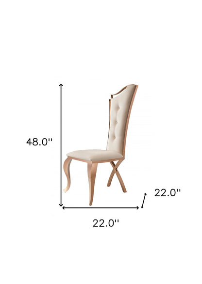 Ensemble de deux chaises de salle à manger capitonnées en velours beige et or rose