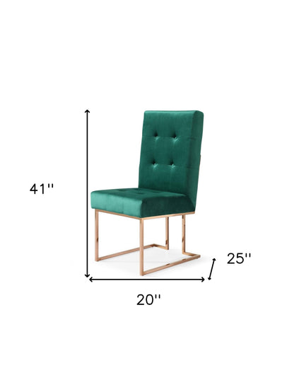 Ensemble de deux chaises de salle à manger capitonnées en velours vert et or rose