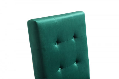 Ensemble de deux chaises de salle à manger capitonnées en velours vert et or rose