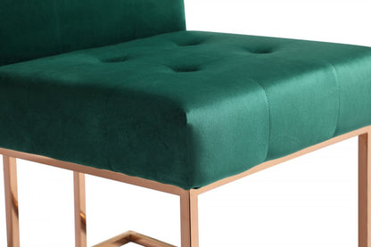 Ensemble de deux chaises de salle à manger capitonnées en velours vert et or rose