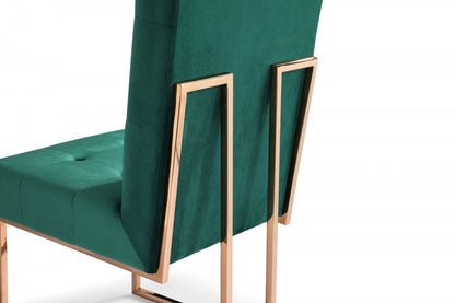 Ensemble de deux chaises de salle à manger capitonnées en velours vert et or rose