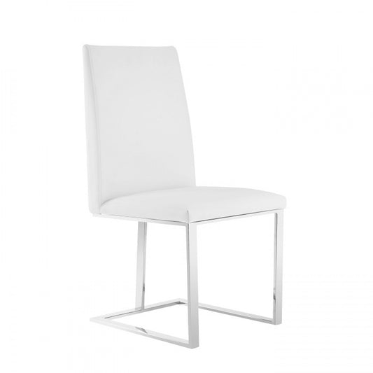 Chaise de salle à manger rembourrée en similicuir blanc et argent