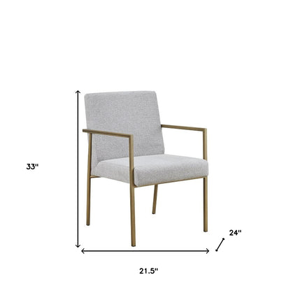 Chaise de salle à manger en tissu rembourré gris clair et laiton