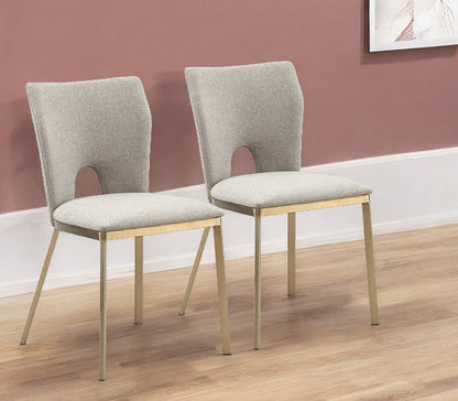 Set of Two Beige And Brass Upholstered Fabric Open Back Dining Side Chairs