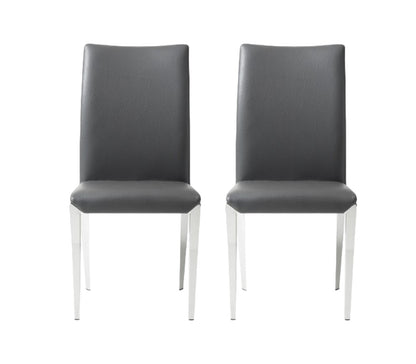 Ensemble de deux chaises de salle à manger rembourrées en similicuir gris foncé et argent