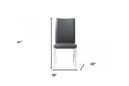 Ensemble de deux chaises de salle à manger rembourrées en similicuir gris foncé et argent