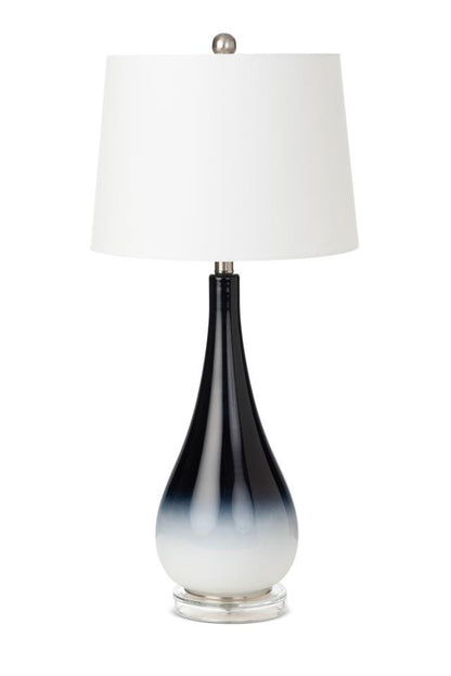 Ensemble de deux lampes de table en verre noir et blanc de 31 po avec abat-jour empire blanc