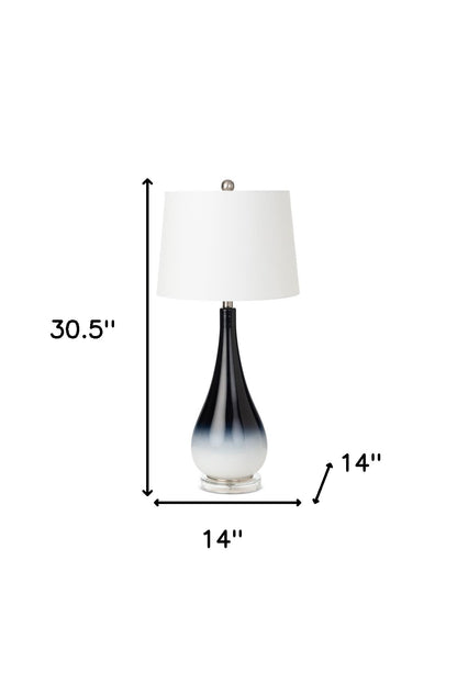 Ensemble de deux lampes de table en verre noir et blanc de 31 po avec abat-jour empire blanc