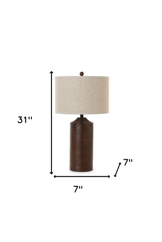 Lot de deux lampes de table USB marron vieillies de 31 po avec abat-jour tambour beige