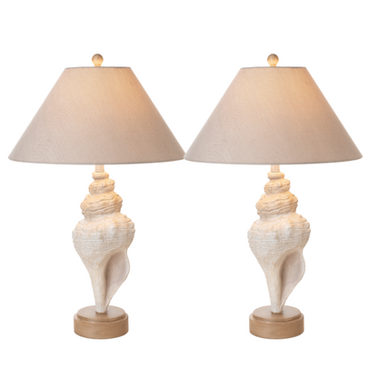 Lot de deux lampes de table fantaisie beiges et brunes de 30 po de style côtier avec abat-jour empire beige