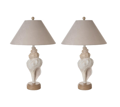 Lot de deux lampes de table fantaisie beiges et brunes de 30 po de style côtier avec abat-jour empire beige