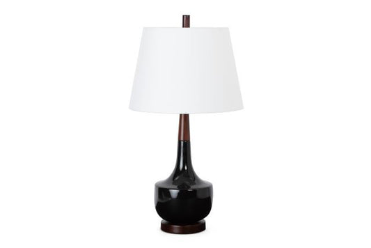 Lampe de table Genie en céramique noire de 28 po avec abat-jour blanc