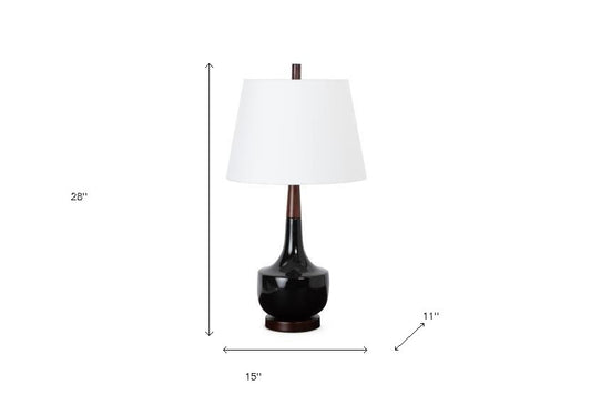 Lampe de table Genie en céramique noire de 28 po avec abat-jour blanc