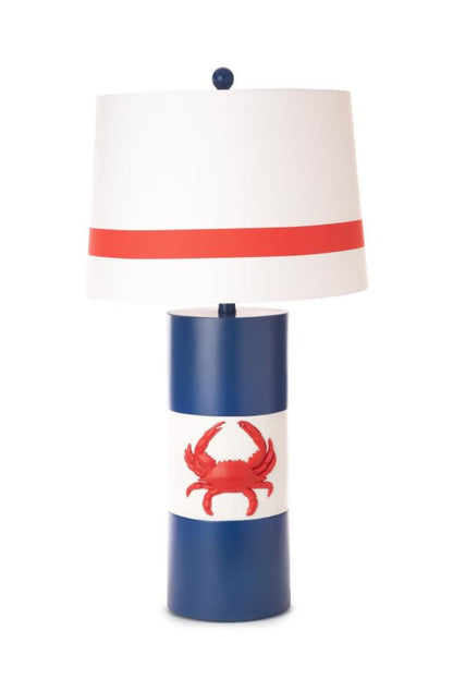 Ensemble de deux lampes de table côtières rouges, blanches et bleues de 31 po avec abat-jour empire blanc