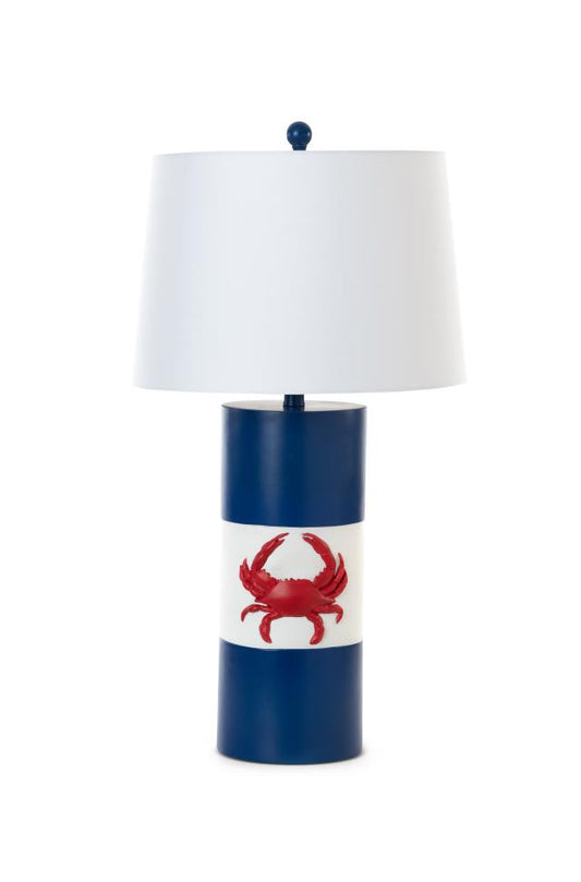 Set of Two 31" Red White and Blue Coastal Table Lamps With White Empire Shade