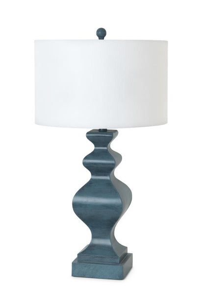 Set Of Two 31" Distressed Teal Table Lamps With White Drum Shade