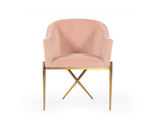 Fauteuil de 25 po en velours rose et couleur unie dorée