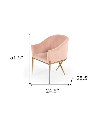 Fauteuil de 25 po en velours rose et couleur unie dorée