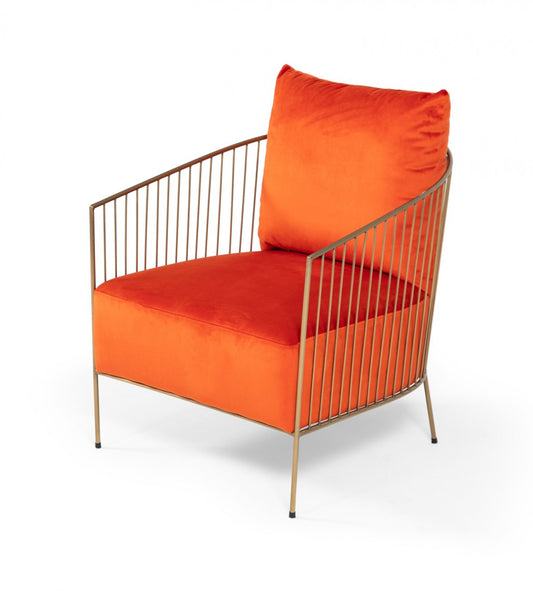 Fauteuil de 27 po en velours orange et couleur unie dorée