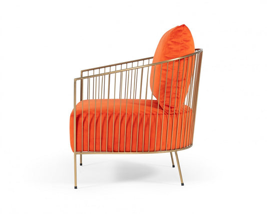 Fauteuil de 27 po en velours orange et couleur unie dorée