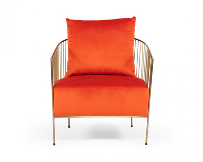 Fauteuil de 27 po en velours orange et couleur unie dorée