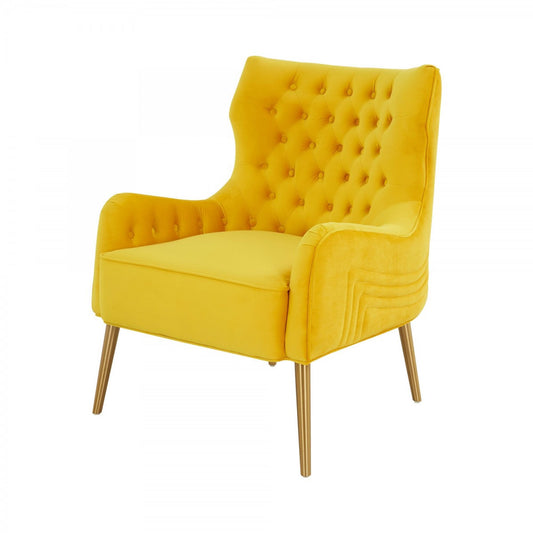 Fauteuil de 30 po en velours jaune et couleur unie dorée