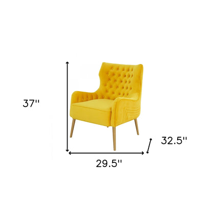 Fauteuil de 30 po en velours jaune et couleur unie dorée