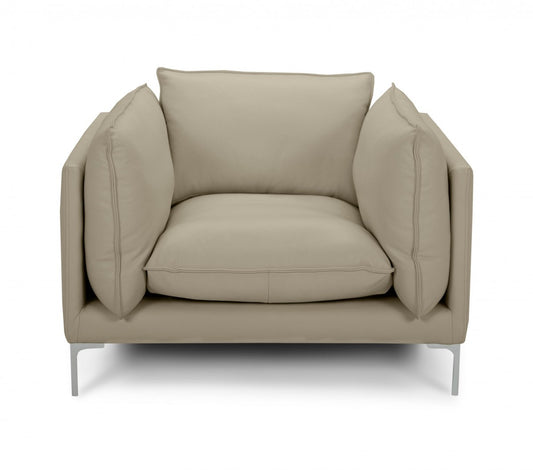 Fauteuil en cuir pleine fleur taupe et argent de 43 po