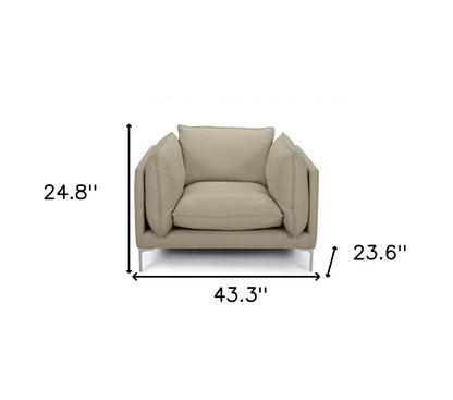 Fauteuil en cuir pleine fleur taupe et argent de 43 po