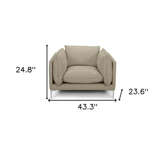 Fauteuil en cuir pleine fleur taupe et argent de 43 po