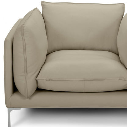 Fauteuil en cuir pleine fleur taupe et argent de 43 po