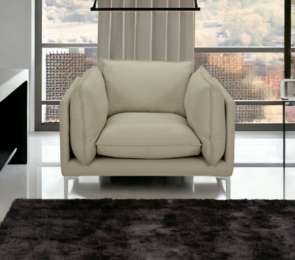 Fauteuil en cuir pleine fleur taupe et argent de 43 po