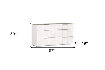 Commode double blanche à six tiroirs de 57 po