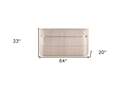 Commode double beige à six tiroirs de 64 po