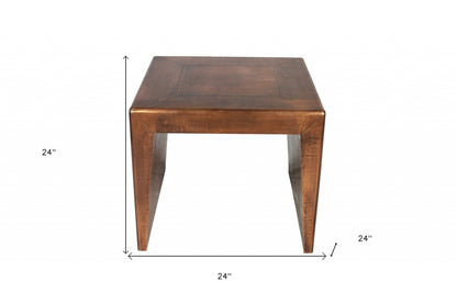 Table d'appoint carrée en bois massif rustique cuivré de 24 po