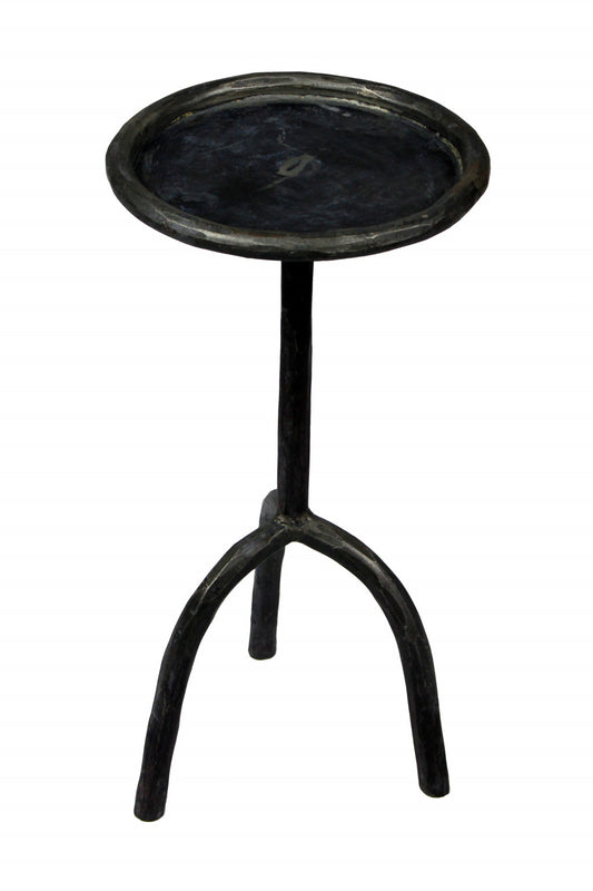 Table d'appoint ronde sur piédestal en fer noir de 23 po