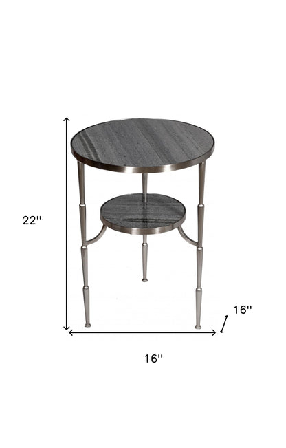 Table d'appoint ronde en marbre et fer nickelé de 22 po