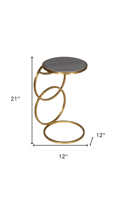 Table d'appoint ronde en marbre doré et gris et fer de 21 po