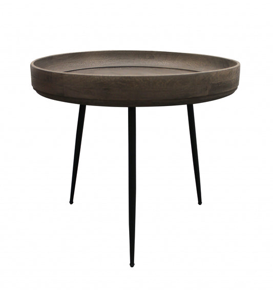 Table d'appoint ronde en bois massif et fer noir et gris de 18 po