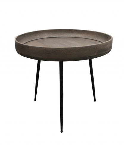 Table d'appoint ronde en bois massif et fer noir et gris de 18 po