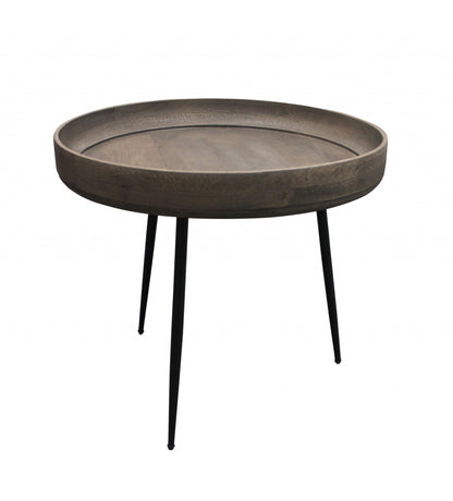 Table d'appoint ronde en bois massif et fer noir et gris de 18 po