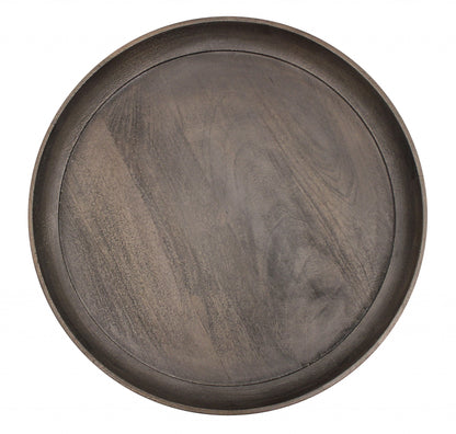 Table d'appoint ronde en bois massif et fer noir et gris de 18 po